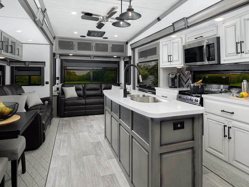 Kitchen inside the Montana 5th wheel