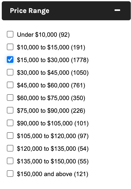 Search for your RV by price range