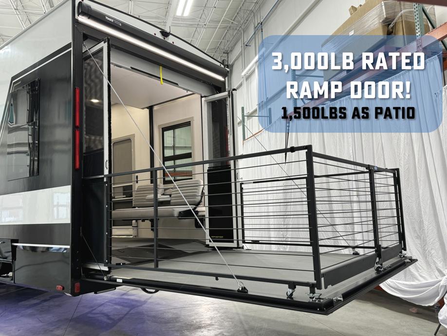 Rear exterior of G 3950 with text "3000lb rated ramp door"