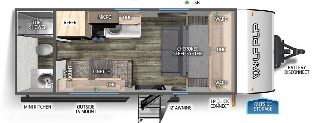 2023 CHEROKEE WOLF PUP BLACK LABEL 16FQBL Floorplan