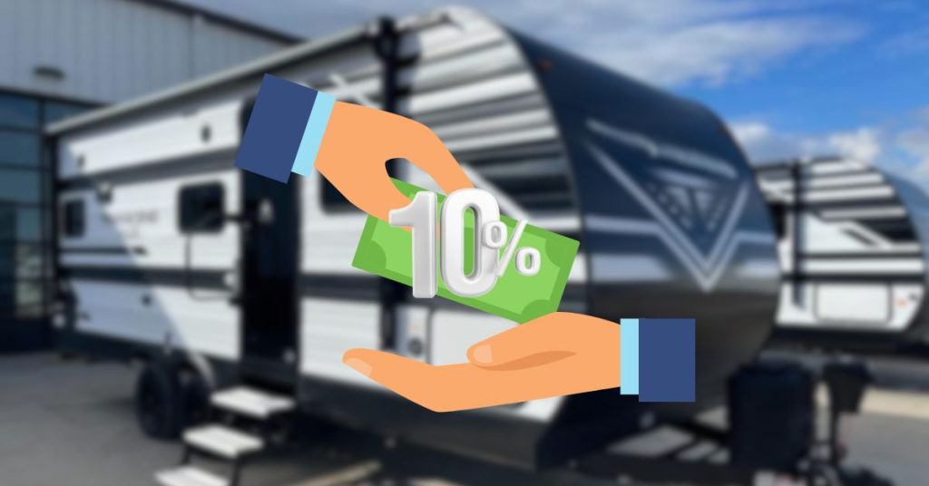 10% down payment- clip art hands exchanging money-- blurred RV in background