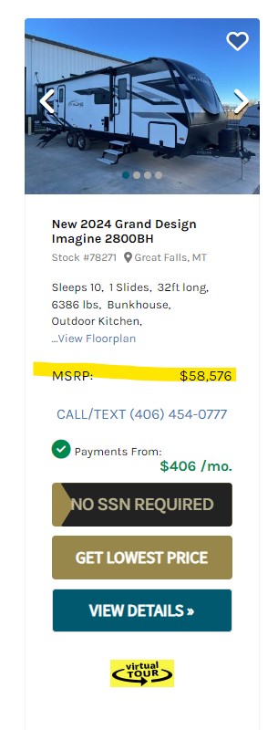 grand design rv msrp only