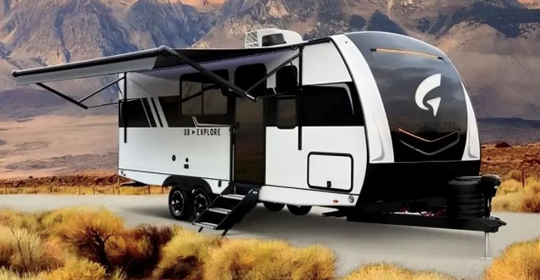 Go Explore Travel Trailer in the mountains
