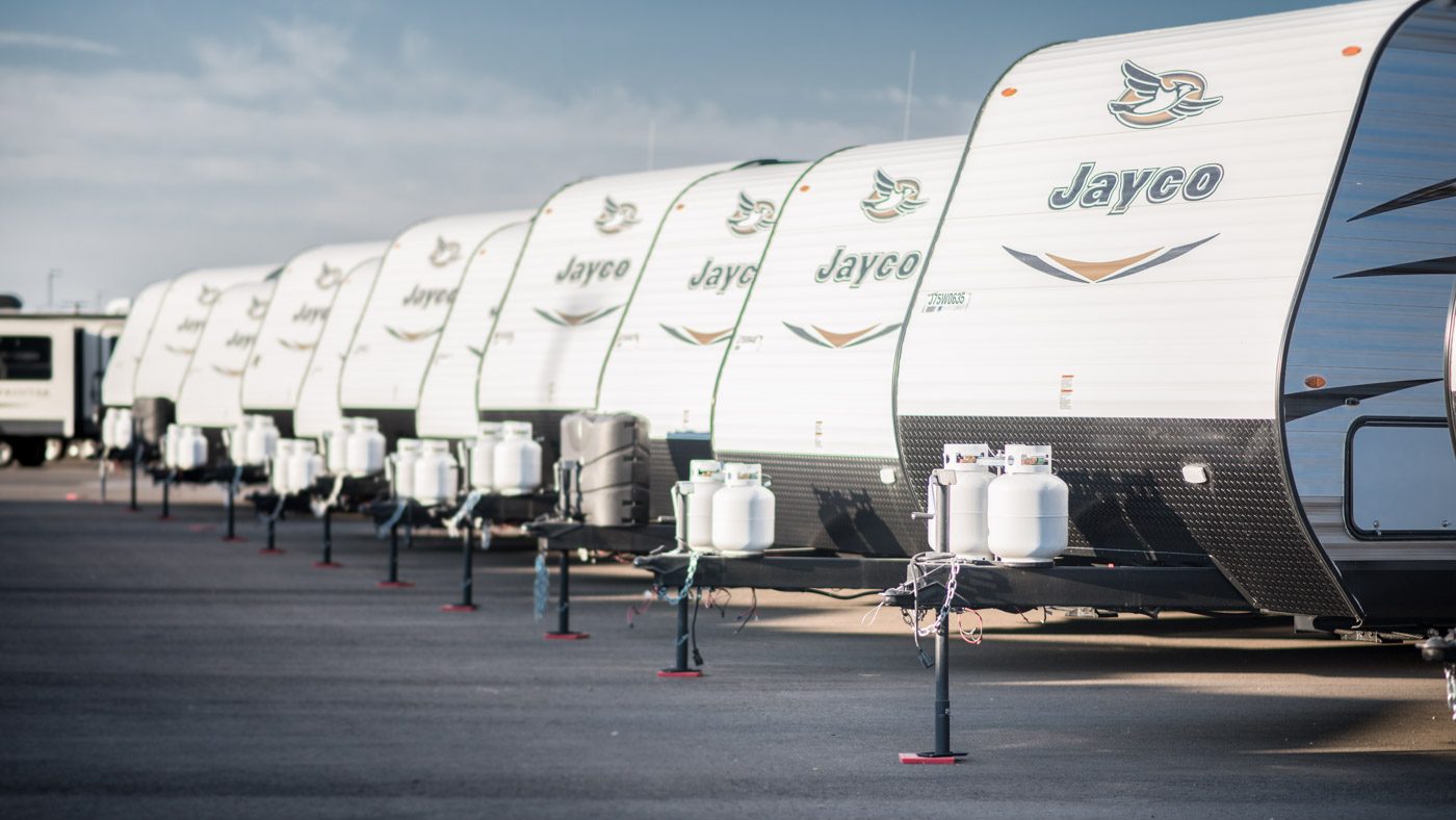 A line of 2025 Jayco Jay Flight Travel Trailers