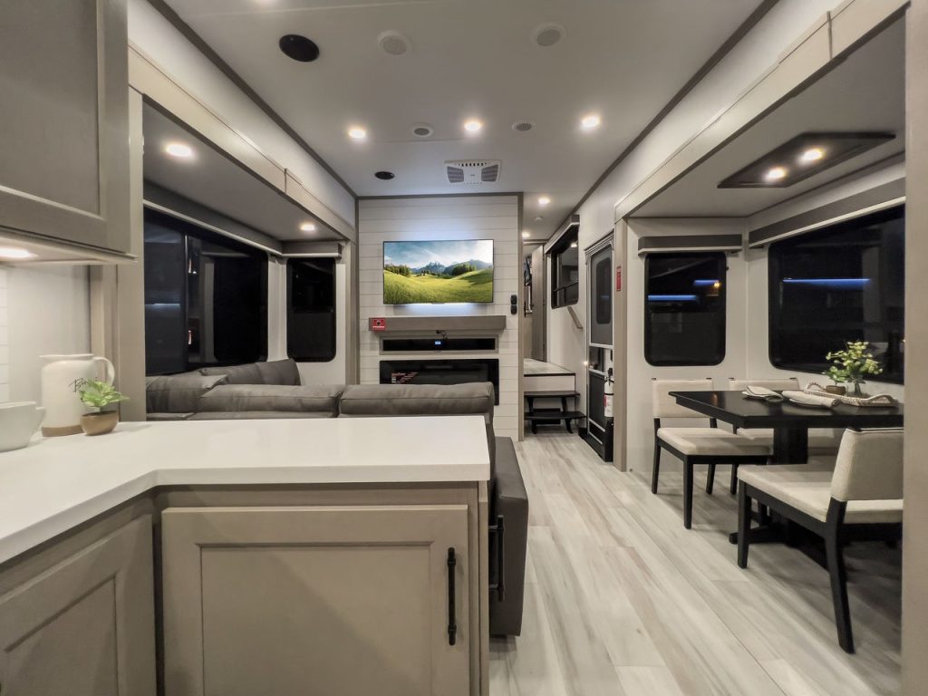 Kitchen and dinette inside the Influence 3203GK