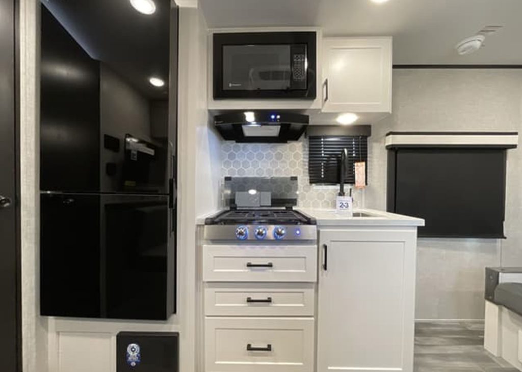 kitchen inside Jayco Jay Feather Micro 173MRB