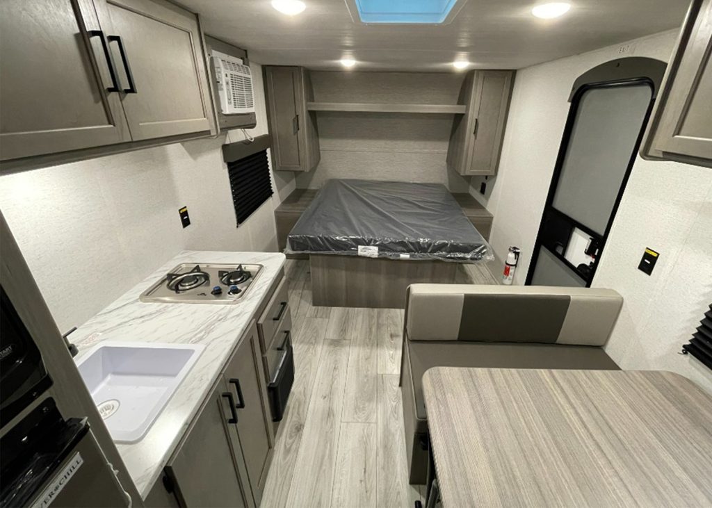 Kitchen and Bed inside Keystone Hideout 178RB