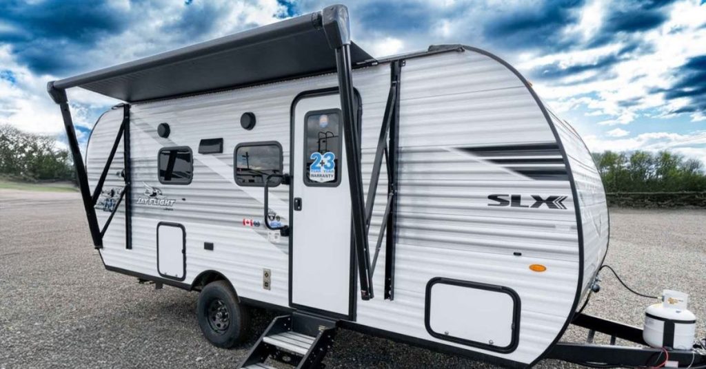 Jayco Jay Flight SLX 160LK solo camper with the awning open