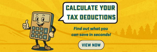 graphic- calculator with arms and legs saying Calculate your tax deductions. View now.