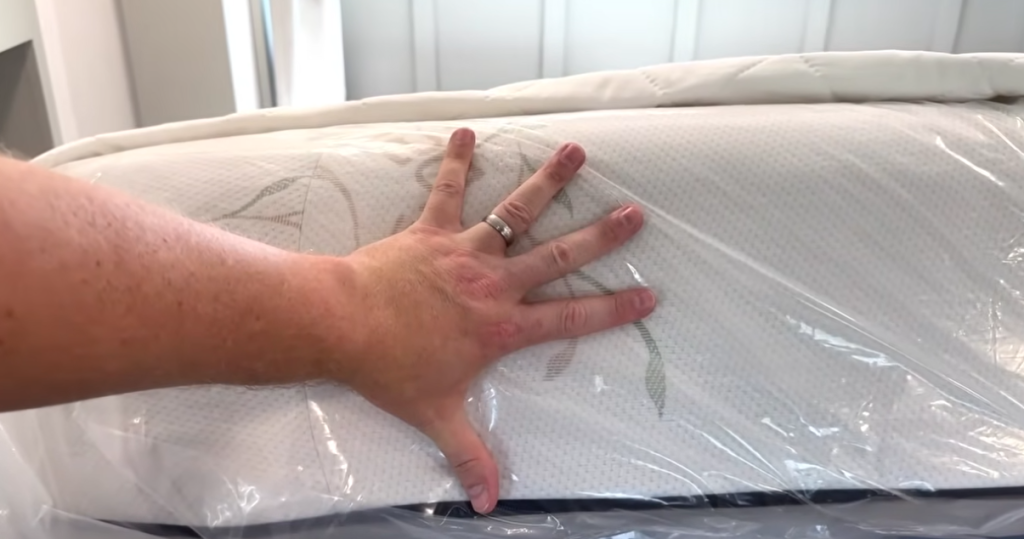 Close-up of the Brinkley Model G Series RV luxury mattress showing hand-pressed memory foam support, highlighting plush comfort and premium bedding quality for residential-style sleep.