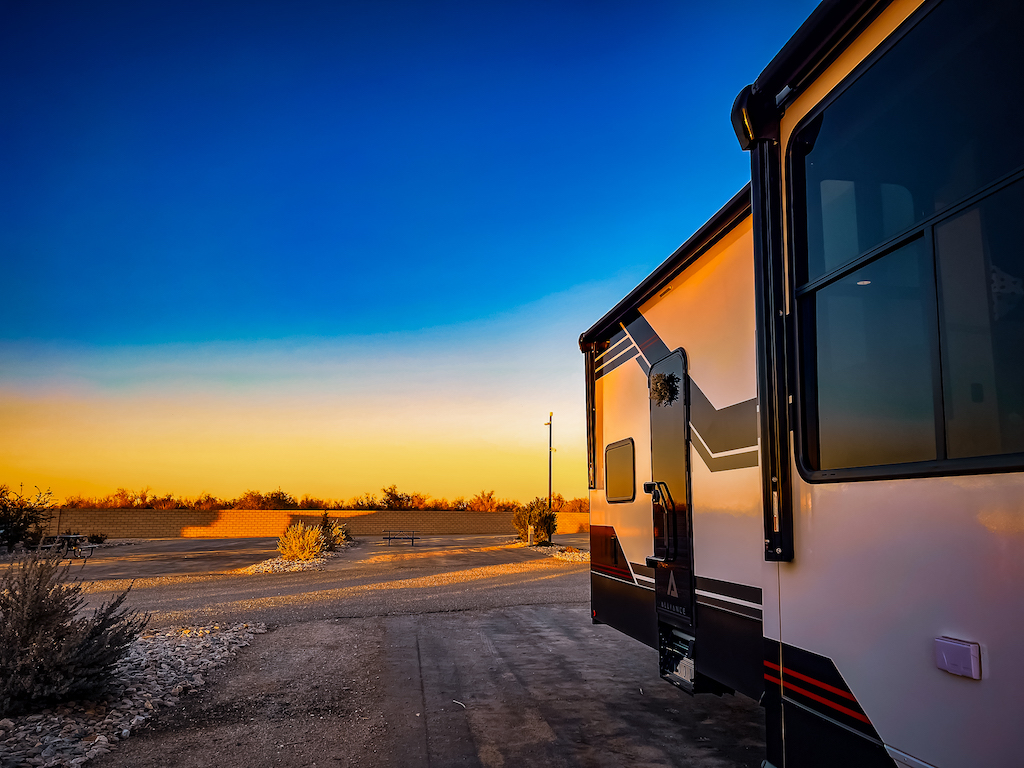 RV with sunset in background