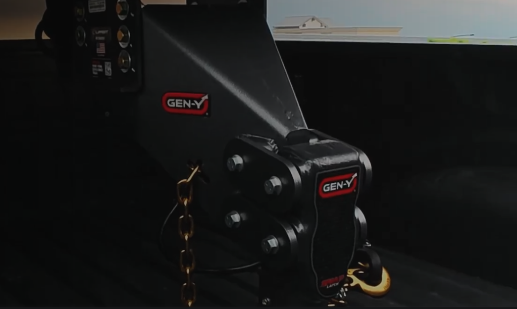 Gen-Y fifth wheel pin box with Torsion-Flex shock absorption installed in a truck bed