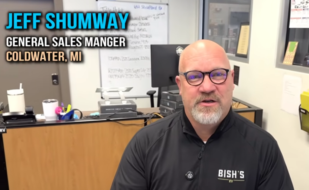 Jeff Shumway, General Sales Manager at Bish’s RV in Coldwater, Michigan, sitting in his office