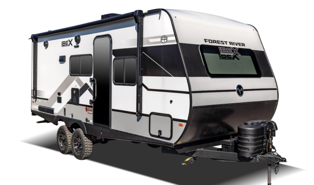 Forest River Ibex 20MDS lightweight travel trailer exterior front three-quarter view