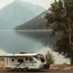 Rv infront of beautiful lake