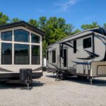 Destination trailer and fifth wheel comparison at a Michigan RV dealership