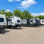 Family campers near Grand Ledge lined up at a Michigan RV dealership