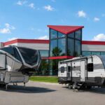 Fifth wheel and travel trailer comparison at a Michigan RV dealership